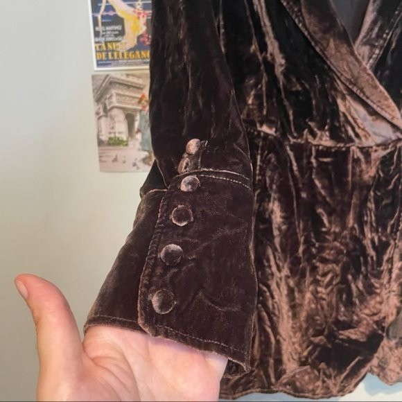 FREE PEOPLE VIOLA VELVET WRAP LAPEL COLLAR LONG SLEEVE BUTTON CUFF ROMPER NWT L - Picture 5 of 6